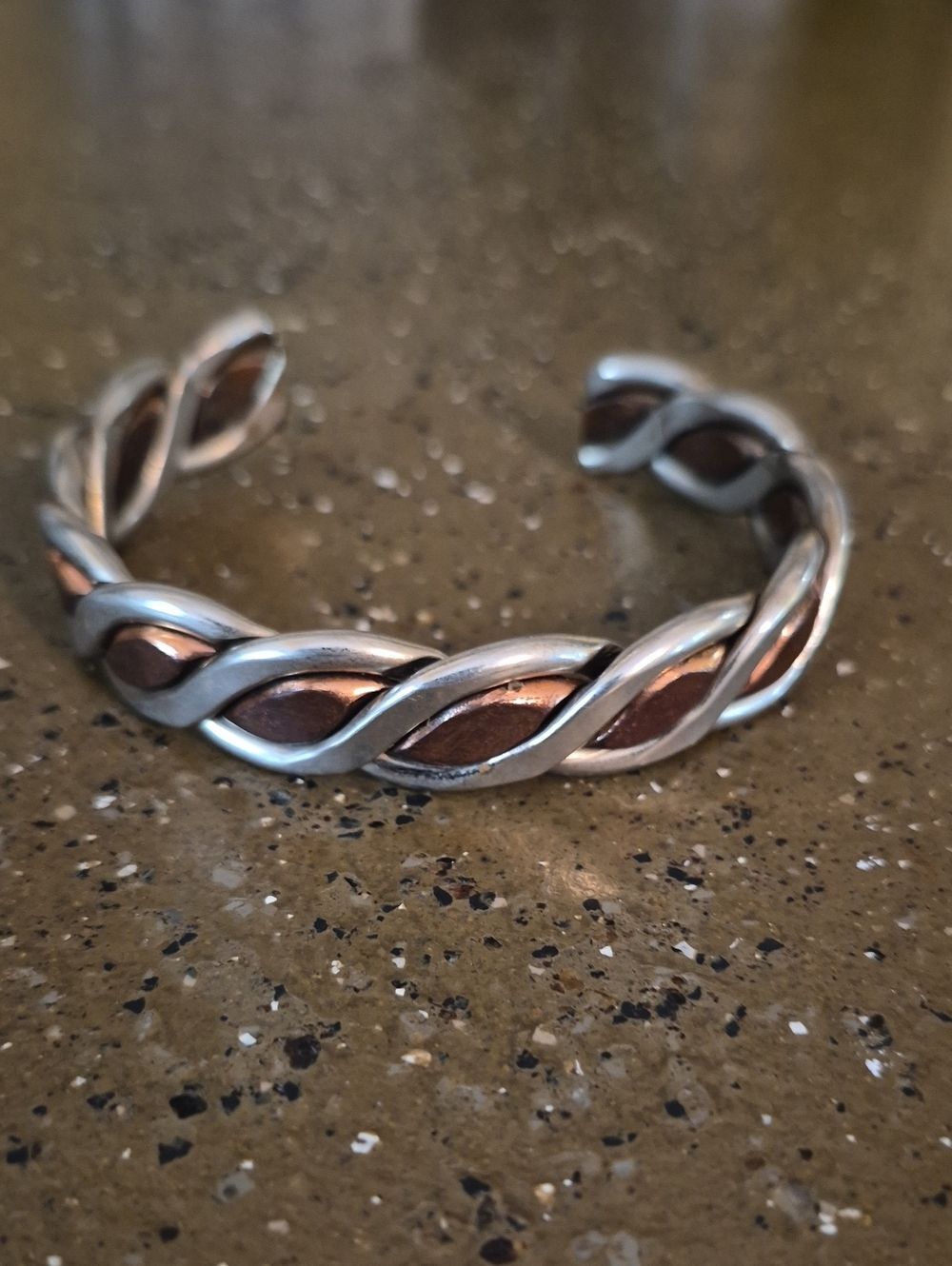 Twisted Metal Cuff Bracelet in Nickle and Copper Mens Or Womens